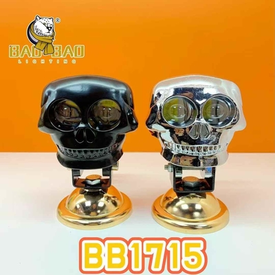 Aluminium-Schädel 12V 2 Augen Weiß Gelb Doppelfarb-Flash Silber Schwarz Für Motorrad Mini Fahrlicht